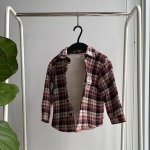 ZARA | Kids Plaid Sherpa-Lined Button Down Shirt - Brick and White